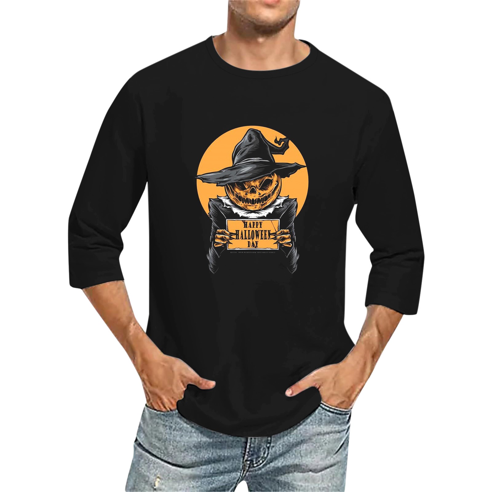 Men's 3D Printed T Shirts 3/4 Sleeve Round Neck Halloween Casual Large Size Tops - Bild 24 von 42